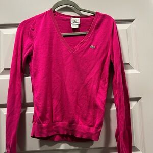 Lacoste Women's Fuchsia V-Neck Long Sleeve Top
